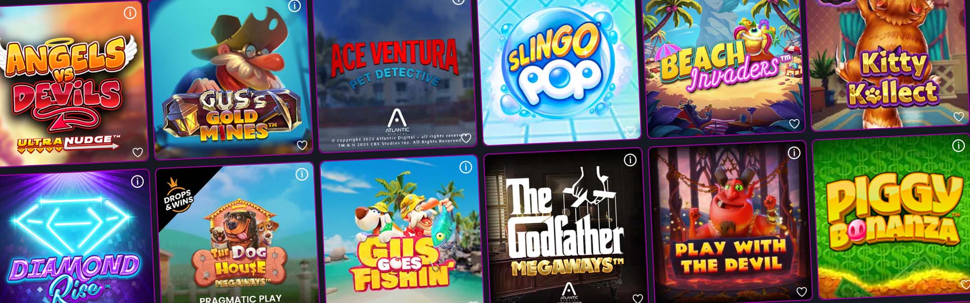 Online casino tiles showing branded content.