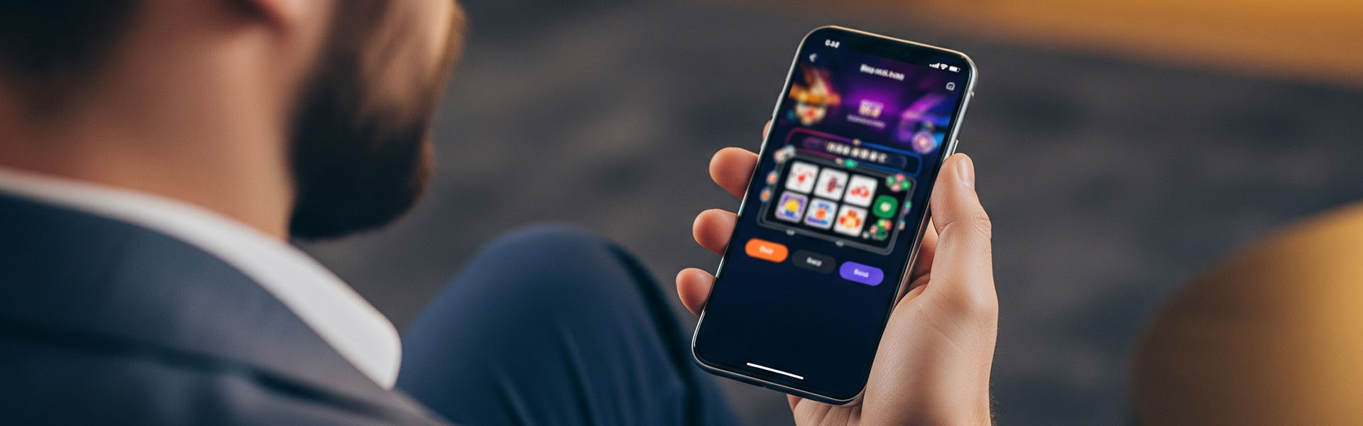 Man holding a mobile phone with online casino.