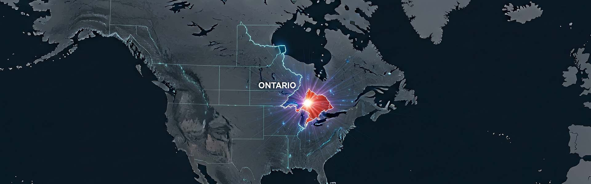Map of North America with Ontario highlighted.