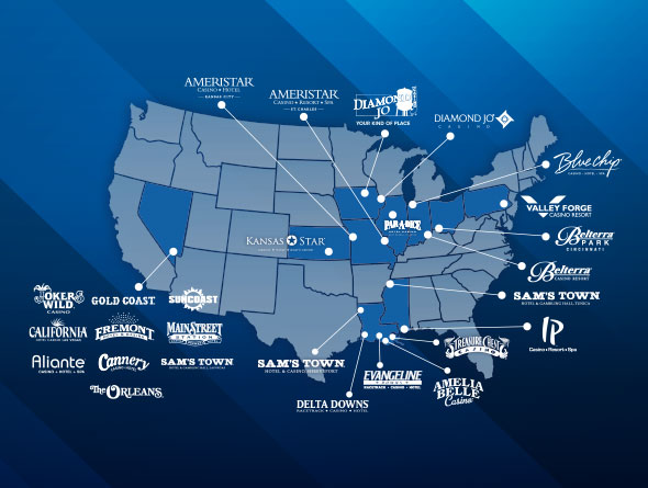 Map of Boyd Gaming casinos across the United States of America.