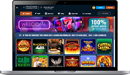 Laptop computer showing Mohegan Online Casino Pennsylvania.