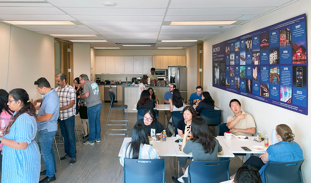 July 2025 birthday breakfast in the Toronto office.